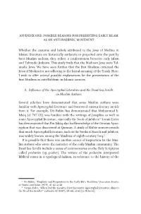 Possible Reasons for Presenting Early Islam As an Anti-Rabbinic Movement