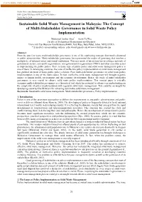 Sustainable Solid Waste Management in Malaysia: the Concept of Multi-Stakeholder Governance in Solid Waste Policy Implementation