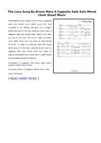 The Lazy Song by Bruno Mars a Cappella Satb Solo Mixed Choir Sheet Music
