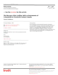 The Message of the Carillon: Bells As Instruments of Colonialism in Twentieth-Century Canada Patrick Nickleson