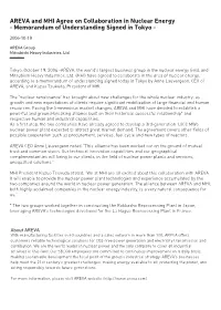 AREVA and MHI Agree on Collaboration in Nuclear Energy - Memorandum of Understanding Signed in Tokyo