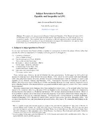 Stylistic Inversion in French: Equality and Inequality In