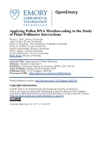Applying Pollen DNA Metabarcoding to the Study of Plant-Pollinator Interactions Karen L