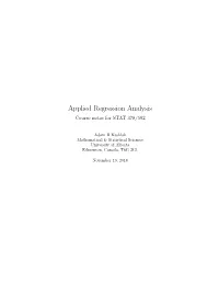 Applied Regression Analysis Course Notes for STAT 378/502