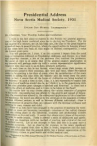 Presidential Address Nova Scotia Medical Society, 1931