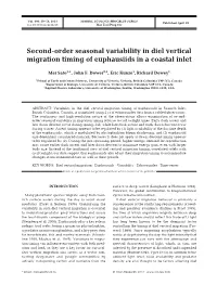 Second-Order Seasonal Variability in Diel Vertical Migration Timing of Euphausiids in a Coastal Inlet
