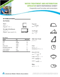 Water Treatment and Distribution Operator Math Reference Sheet