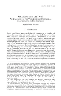 An Evaluation of the "Two Kingdoms" Doctrine As an Alternative To