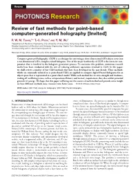 Review of Fast Methods for Point-Based Computer-Generated Holography [Invited]