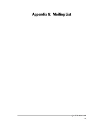 Appendix G: Mailing List