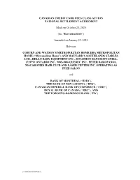 Canadian Credit Card Fees Class Action National Settlement Agreement