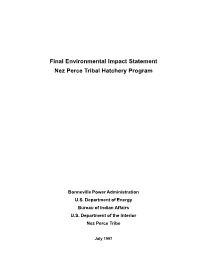 Final Environmental Impact Statement Nez Perce Tribal Hatchery Program