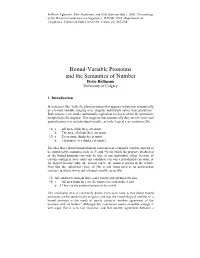 Bound-Variable Pronouns and the Semantics of Number Hotze Rullmann University of Calgary