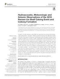 Hydroacoustic, Meteorologic and Seismic Observations of the 2016 Nansen Ice Shelf Calving Event and Iceberg Formation
