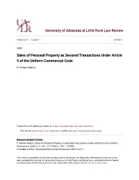 Sales of Personal Property As Secured Transactions Under Article 9 of the Uniform Commercial Code