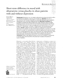 Short-Term Difference in Mood with Sibutramine Versus Placebo in Obese Patients with and Without Depression