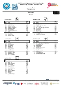 Start List 12 OCT 20:26 Day 2 of 2