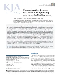 Factors That Affect the Onset of Action of Non-Depolarizing Neuromuscular