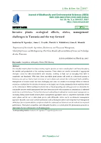 Invasive Plants: Ecological Effects, Status, Management Challenges in Tanzania and the Way Forward