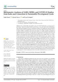 Bibliometric Analysis of SARS, MERS, and COVID-19 Studies from India and Connection to Sustainable Development Goals
