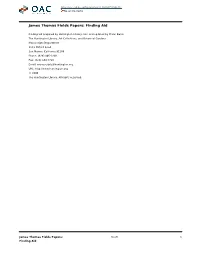 James Thomas Fields Papers: Finding Aid