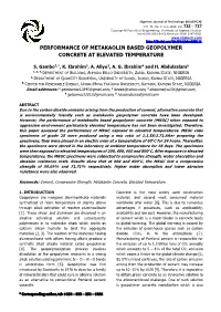 Performance of Metakaolin Based Geopolymer Concrete at Elevated Temperature