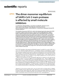 The Dimer-Monomer Equilibrium of SARS-Cov-2 Main