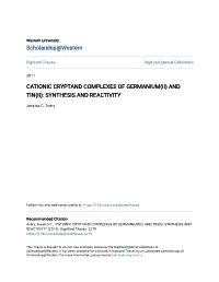 Cationic Cryptand Complexes of Germanium(Ii) and Tin(Ii): Synthesis and Reactivity