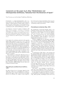 Comments on the Paper by A. May “Micheliniidae and Cleistoporidae (Anthozoa, Tabulata) from the Devonian of Spain”