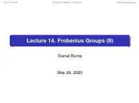 Lecture 14. Frobenius Groups (II)