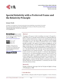 Special Relativity with a Preferred Frame and the Relativity Principle