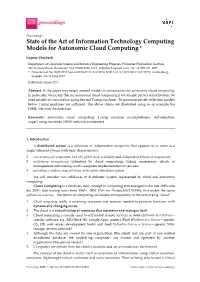 State of the Art of Information Technology Computing Models for Autonomic Cloud Computing †