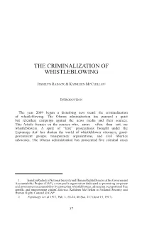 The Criminalization of Whistleblowing