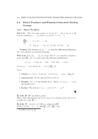2.4 Direct Products and Finitely Generated Abelian Groups
