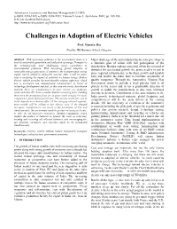 Challenges in Adoption of Electric Vehicles