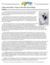 Chinese Inventions - Paper & Movable Type Printing by Vickie