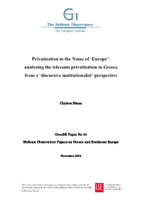 Analyzing the Telecoms Privatization in Greece from a ‘Discursive Institutionalist’ Perspective