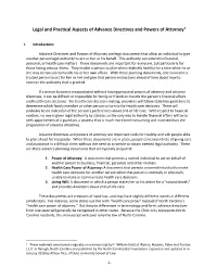 Legal and Practical Aspects of Advance Directives and Powers of Attorney1