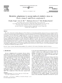 Metabolic Adaptations to Arsenic-Induced Oxidative Stress in Pterisvittata L and Pterisensiformis L
