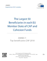 The Largest 50 Beneficiaries in Each EU Member State of CAP and Cohesion Funds