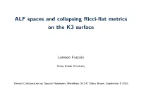 2Cm ALF Spaces and Collapsing Ricci-Flat Metrics 0.2Cm 0.1Cm on the K3 Surface