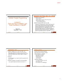 Data and Task Parallelism, Cont. Data Parallelism in Openmp