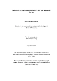 Annotation of Conceptual Co-Reference and Text Mining the Qur'an