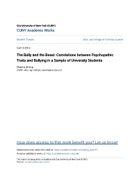 Correlations Between Psychopathic Traits and Bullying in a Sample of University Students
