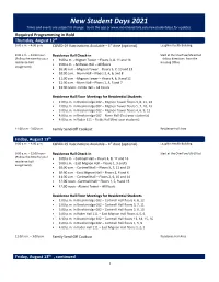 New Student Days 2021 Times and Events Are Subject to Change