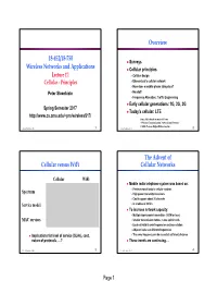 18-452/18-750 Wireless Networks and Applications Overview Cellular