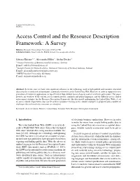 Access Control and the Resource Description Framework: a Survey