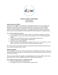 Communications Coordinator Job Description Part-Time Position