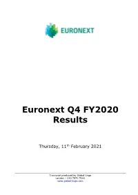 Euronext Q4 FY2020 Results