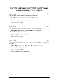Driver Knowledge Test Questions Class R (Motorcycle) Licence